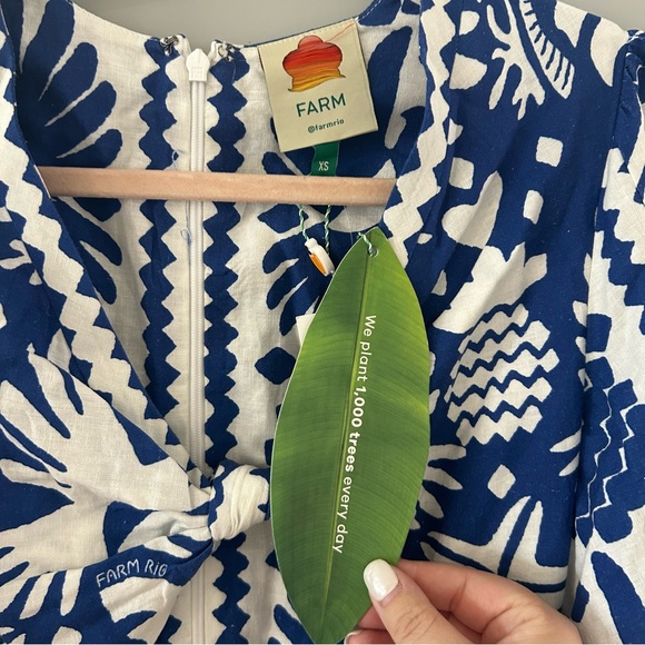 Rare NWT Farm Rio Jungle Scarf Midi Dress Cutout Birds Blue White Navy - Picture 12 of 14